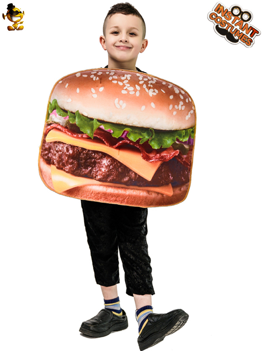 Halloween niños parodia hamburguesa comida divertida carnaval fiesta traje etapa traje papel rendimiento traje