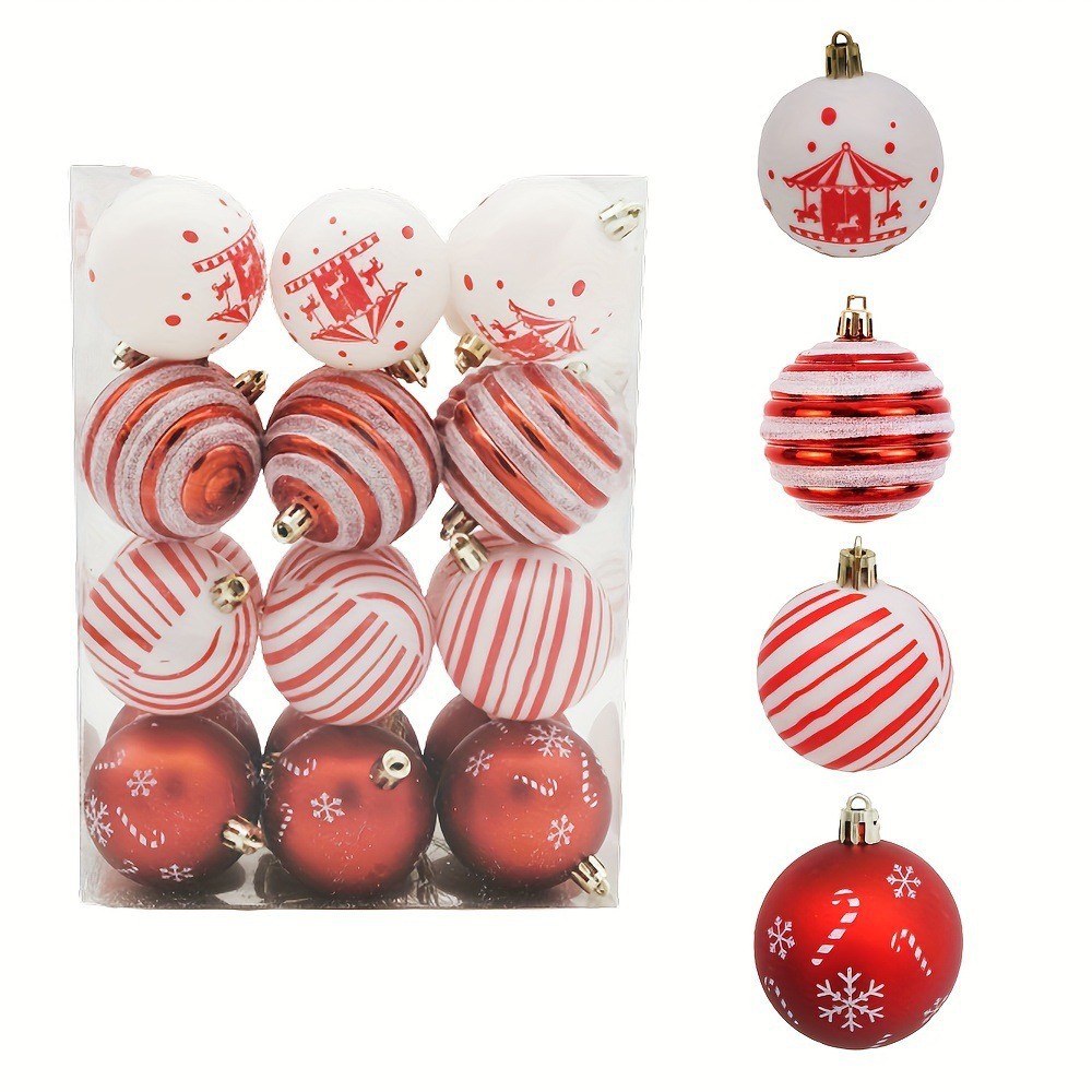 Nueva bola pintada de Navidad 6cm set 24 rojo y blanco serie de ventanas de árbol de Navidad colgante de decoración de boda