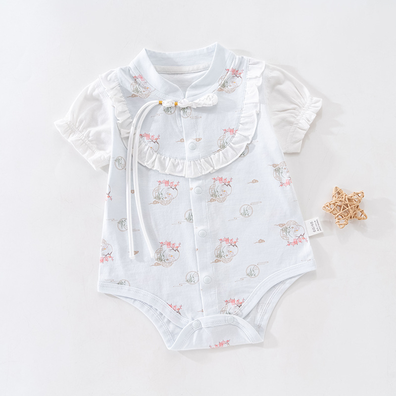 Uniforme de bebé de verano de manga corta de algodón de clase A, chaqueta de peldaño, ropa de escalada de bebé de clase A, algodón de verano vacío