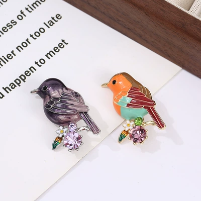 Retro Enamel Moisturizing Oil-Dropping Amethyst Bird Oriole Bird Brooch Pin Accessories Women's Novel Antique Gift