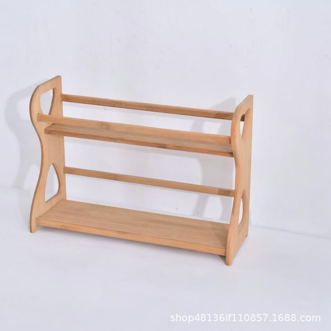 Solid wood double-layer storage rack, kitchen condiment organizer, desktop cosmetics organizer, wooden multi-layer shelf