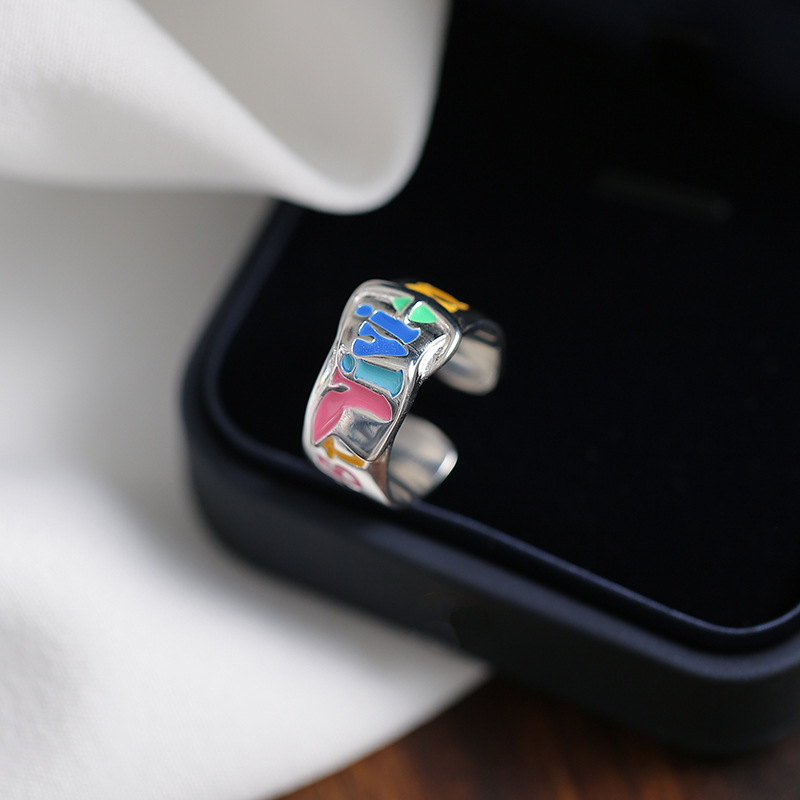 S Sterl Silver Enamel Graffiti Colorful English Letter for Women in South Korea, Unique Design with Belt Buckle and_voghion.com