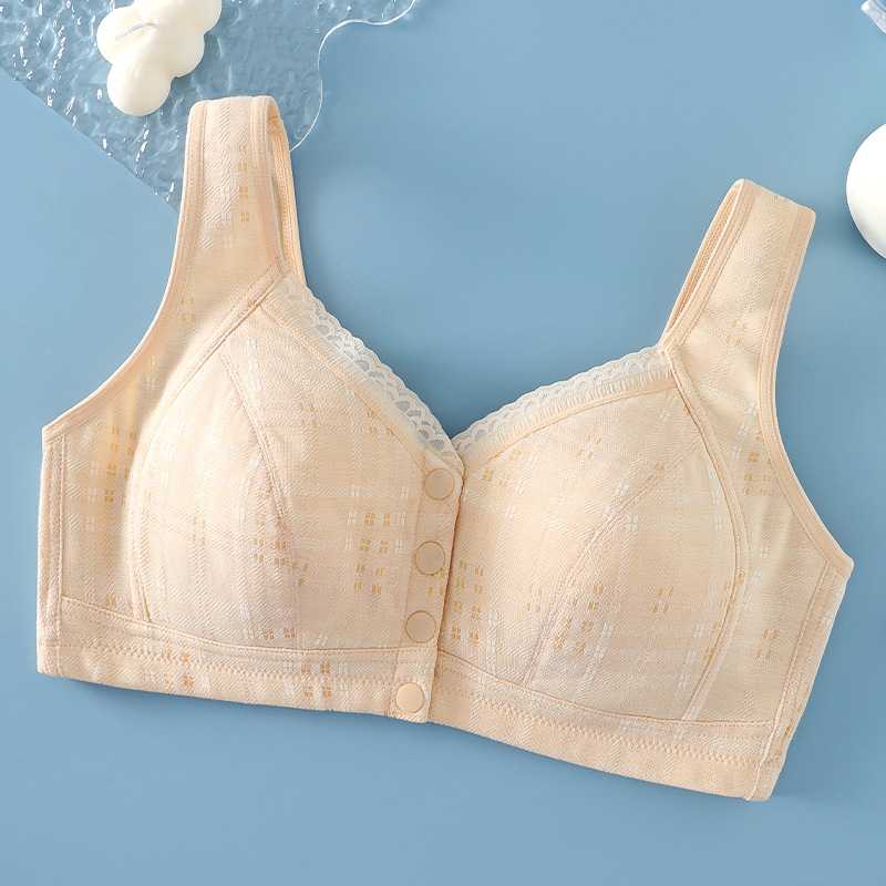 Ropa interior de la madre verano de las mujeres delgada hebilla frontal sujetador inalámbrico de mediana edad y ancianos mujeres más tamaño chaleco push up bra