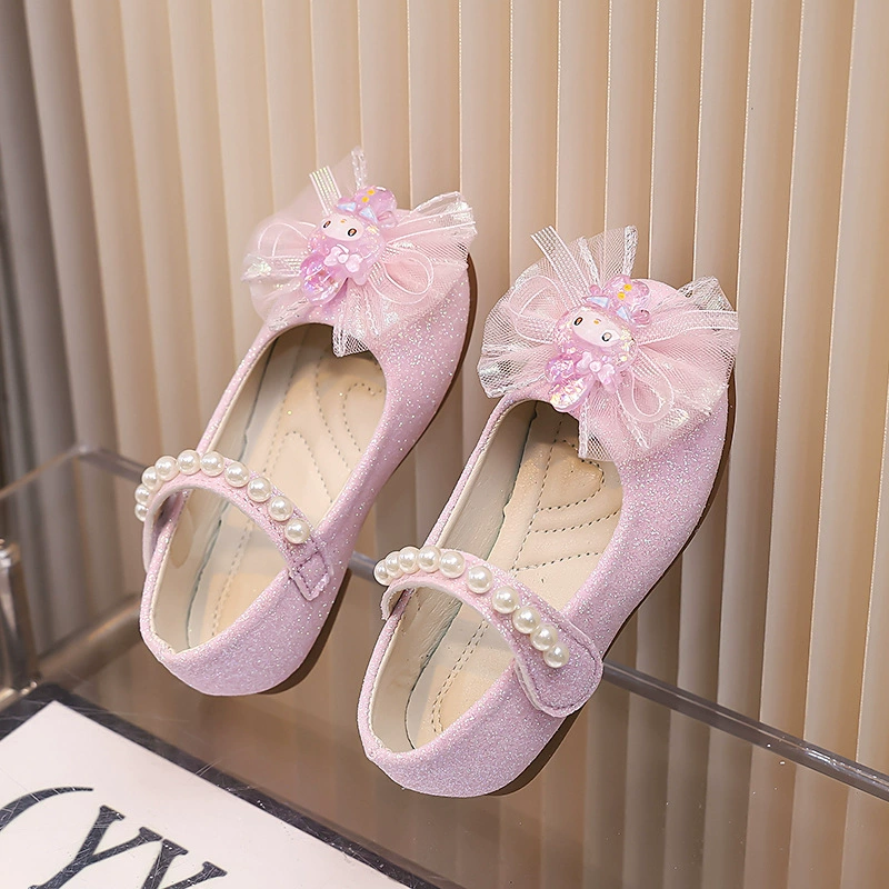 Обувь для девочек обувь детская принцесса кожаная обувь весна и осень 2025 новый ребенок кружевные хрустальные туфли принцесса ветер маленькая девочка