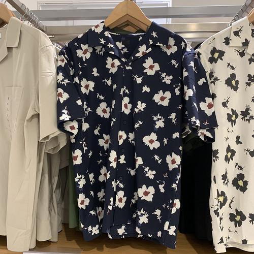 Japanese men's and women's clothing 25 summer new modal blended floral collar shirt short-sleeved blouse 477644
