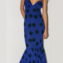 欧美跨境2025秋季新品法式修身深V领性感雪纺波点蛋糕吊带连衣裙