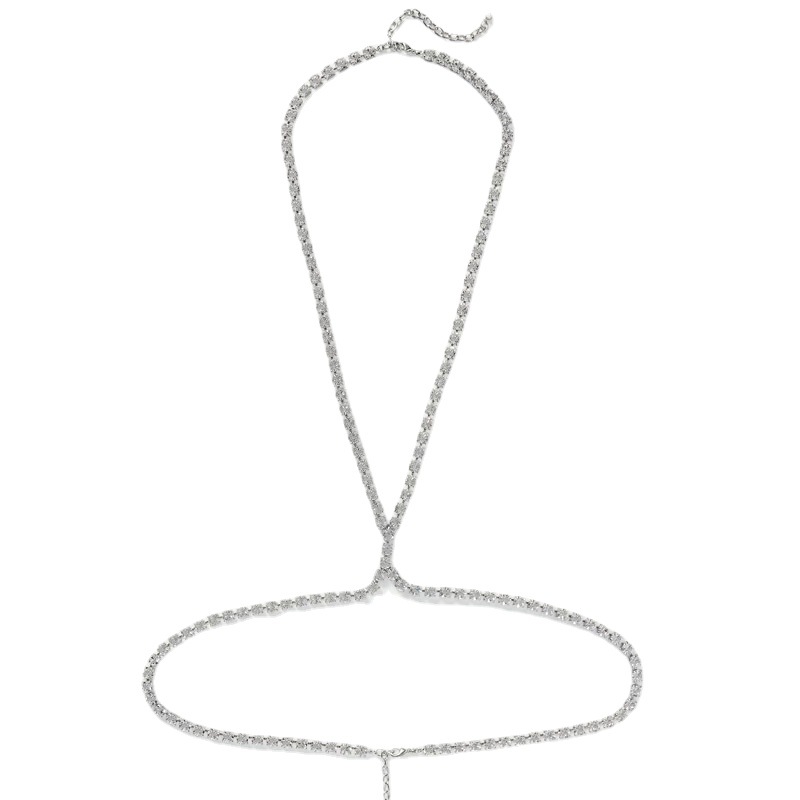 Transfronteriza nueva cadena de pecho rhinestone europeo y americano sexy Cruz simple rhinestone cuerpo cadena accesorios cuerpo cadena image 5