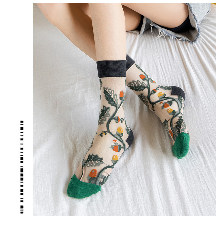 30g Weight Socks Classification Women's Japanese Style Flower Nylon Crew Socks A Pair