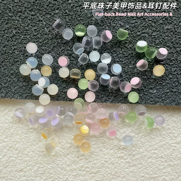 Candy-colored fine glitter flat-bottomed beads nail art accessories, colorful dopamine half-round bead earrings, accessories for press-on nails