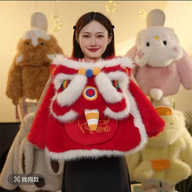 亲子装舞狮宝宝2025儿童加厚毛衣仿皮草新年冬装毛新款童装冬季服