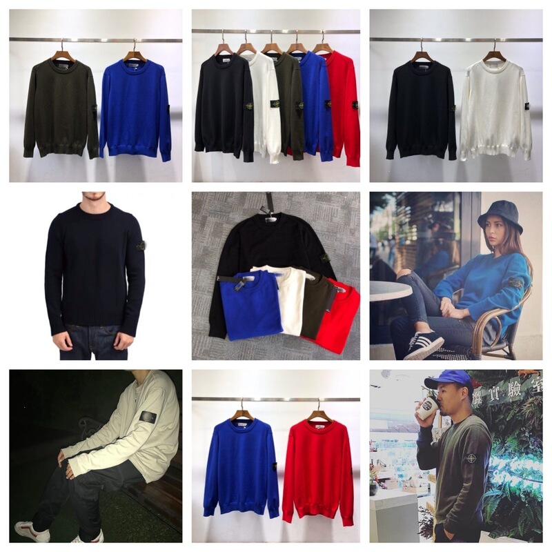 Stone autumn/winter basic compass sleeve design, round-neck pullover knit sweater, unisex, high-quality version