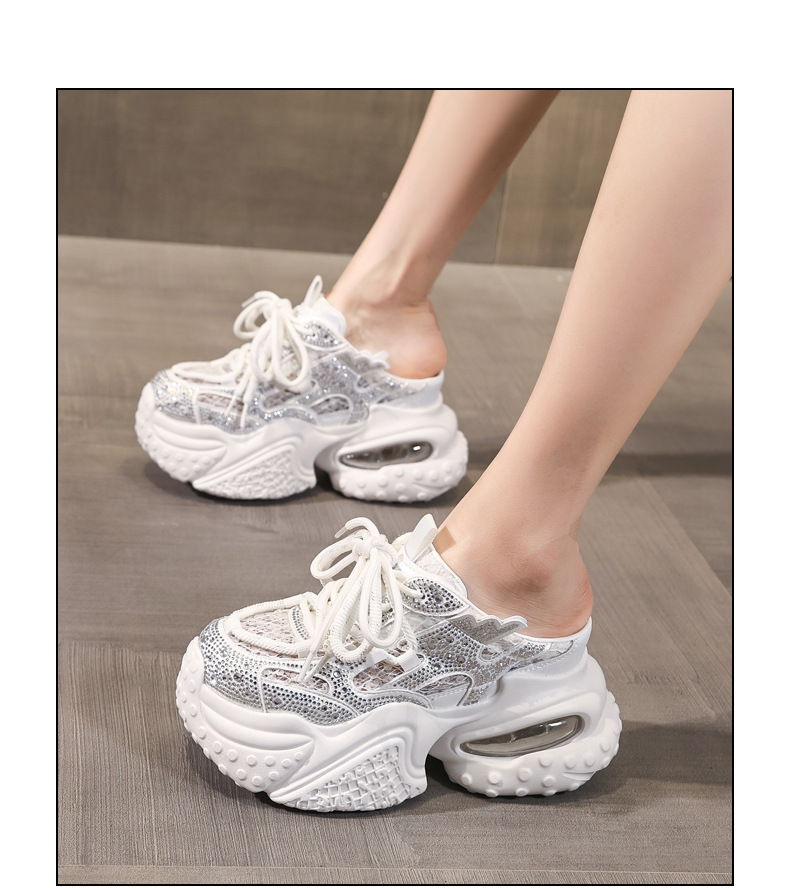 Dép sandal nữ đế dày tăng chiều cao phong cách thể thao mùa hè — màu trắng, bạc chi tiết 15