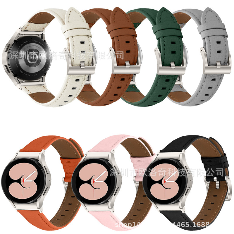 Suitable for Samsung Galaxy Watch7/6/5 with Lychee Pattern Pointed Tail Strap and Samsung Watch4 with Head and Tail Strap