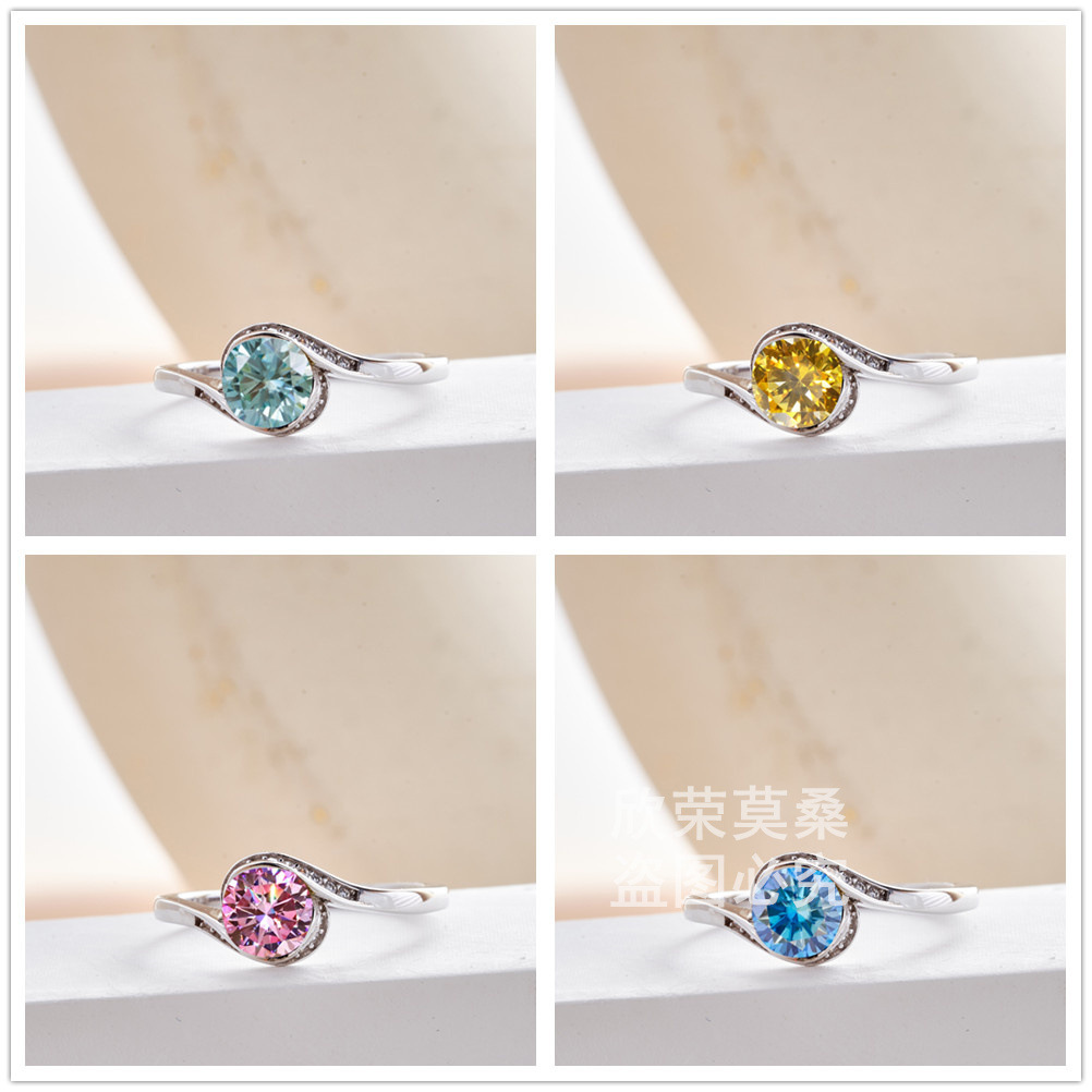 1CT anillo de piedra de color con certificado GRA tarjeta negra plata esterlina S925 anillo de comercio electrónico transfronterizo venta caliente