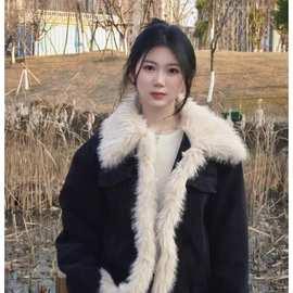 夹棉拼接毛毛牛仔外套女春秋2025新款冬季感棉袄上衣有吊牌