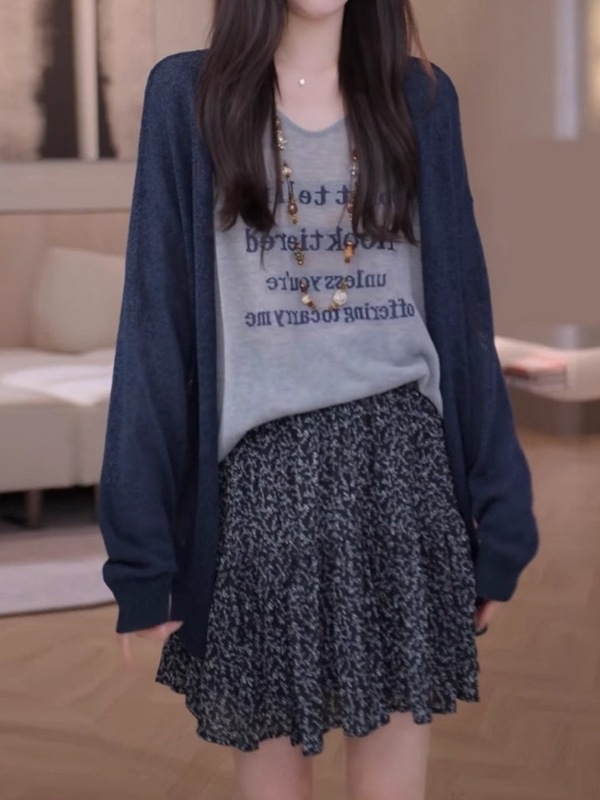 大码中长款针织开衫防晒罩衫女士夏季2025新款薄款空调衫长袖上衣|undefined