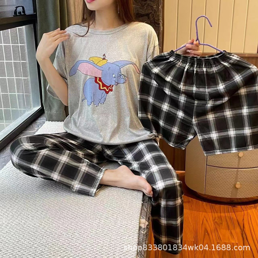 Pijamas transfronterizos de leche de verano pantalones de manga corta tres piezas de dibujos animados lindos ropa de hogar de comercio exterior de labu