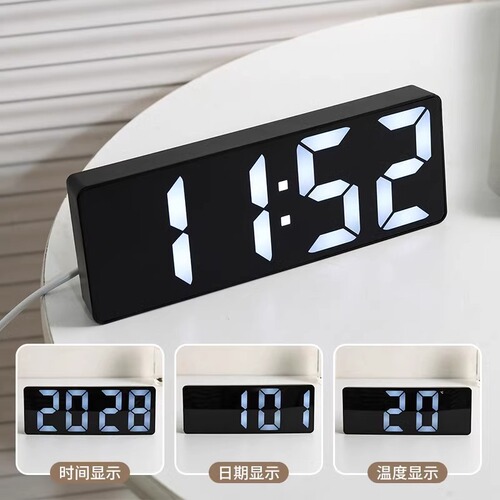 Night Light Mirror Clock Desk Clock Time Table Stand Table Decor LED Digital Display Wenwo