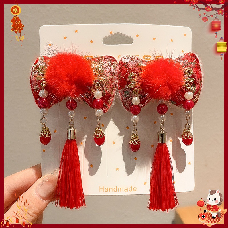Horquilla Infantil con Borlas Chinas Hecha a Mano para Año Nuevo y Hanfu
