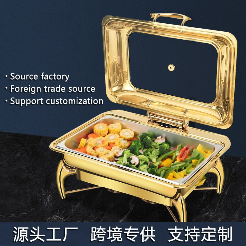 horno de buffet de acero inoxidable transfronterizo horno de buffet de hotel aislante de oro horno de calor eléctrico de alcohol dorado