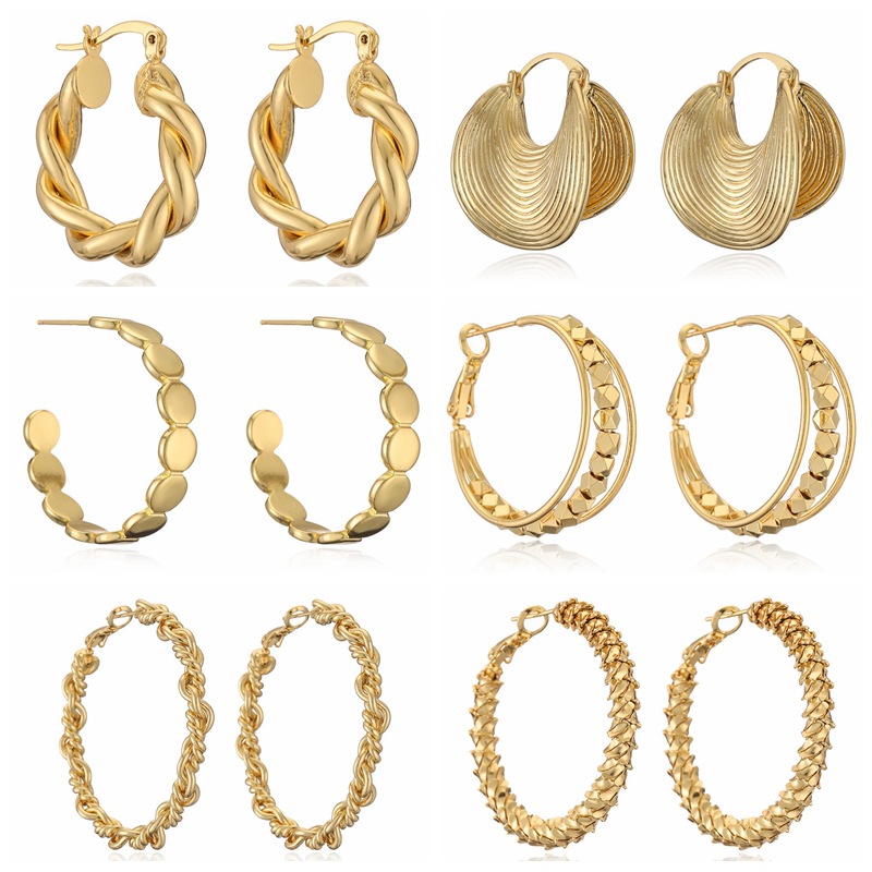 18K oro real galvanizado pendientes de oro simple pendientes de metal de alta sensación de moda pendientes de geometría retro