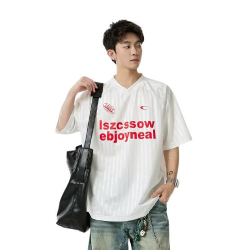 Cross-Border Foreign Trade American-Style V-Neck Sports Jersey T-Shirt for Men, Summer Cool Ice Silk Quick-Dry Casual Short-Sleeve Trendy