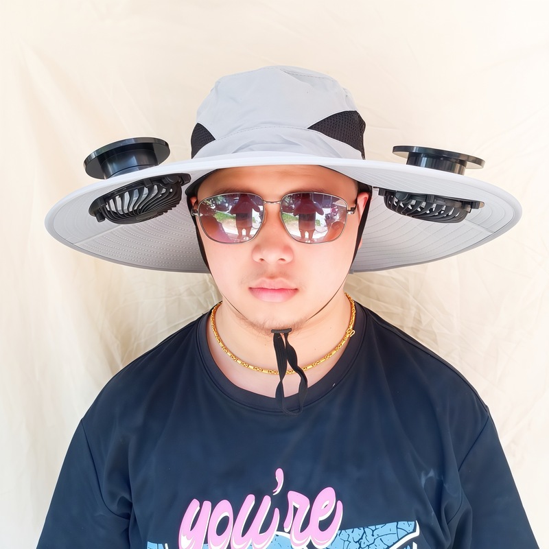 ソーラーファン付き帽子、一体型釣り帽子、男性用アウトドア登山帽子、ファン付き帽子、600mAh、スチールリング付き|undefined