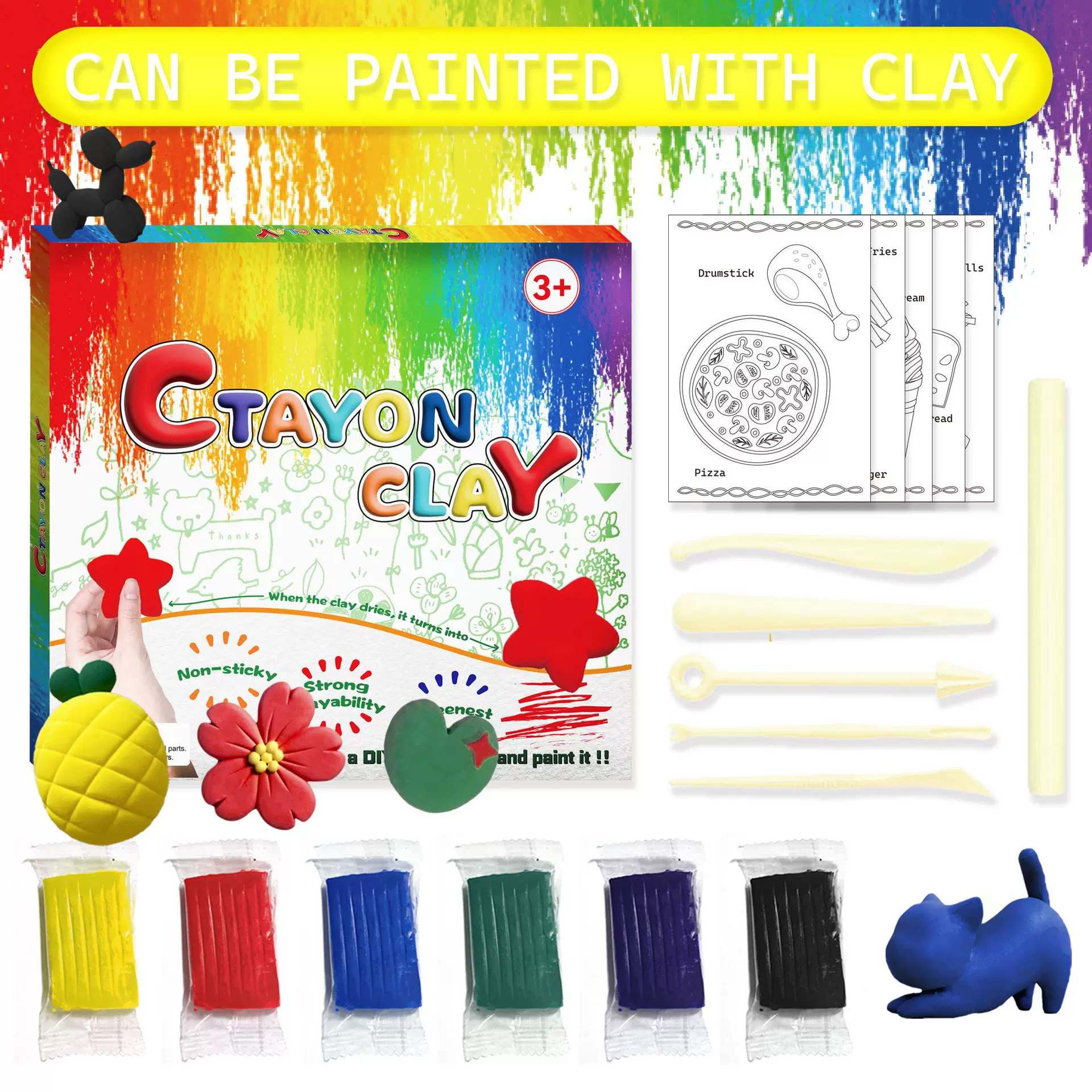 风干蜡笔泥套装聚合物粘土polymer clay儿童创意彩泥画画黏土玩具