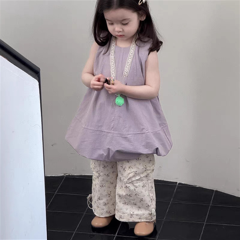 Zheng Qiqi niñas sin mangas brotes de flores chaleco 25 verano nuevo vestido de diseño de ropa infantil para niñas vestidos de moda