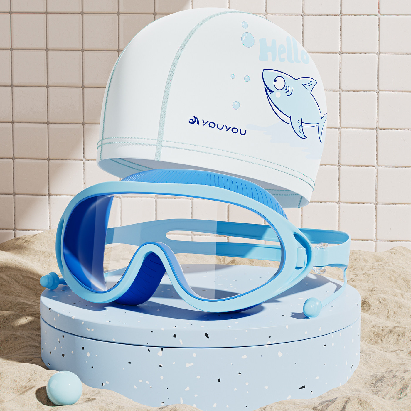 Set de Gafas de Natación de Marco Grande con Gorro para Niños PC Antivaho e Impermeable image 8