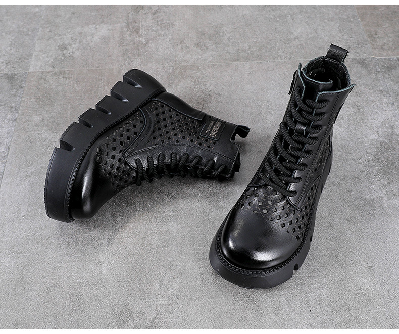Giày boot nữ cổ cao da bò thật đế bánh xốp dày — Màu nâu chi tiết 13