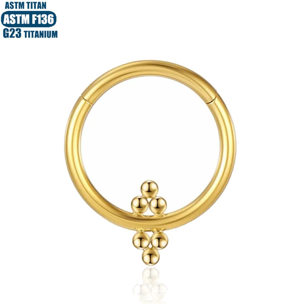 F136 Titanium Perforated Nose Ring with Inner Bead Cluster, Nasal Septum Jewelry, Seamless Zircon Earrings detail image 10