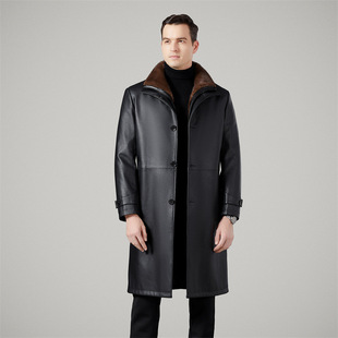 Haining Leather fleece-lined Thickened Men's Middle-aged Men's Removable Inner Liner Long One-piece Fur Coat Men's Fur