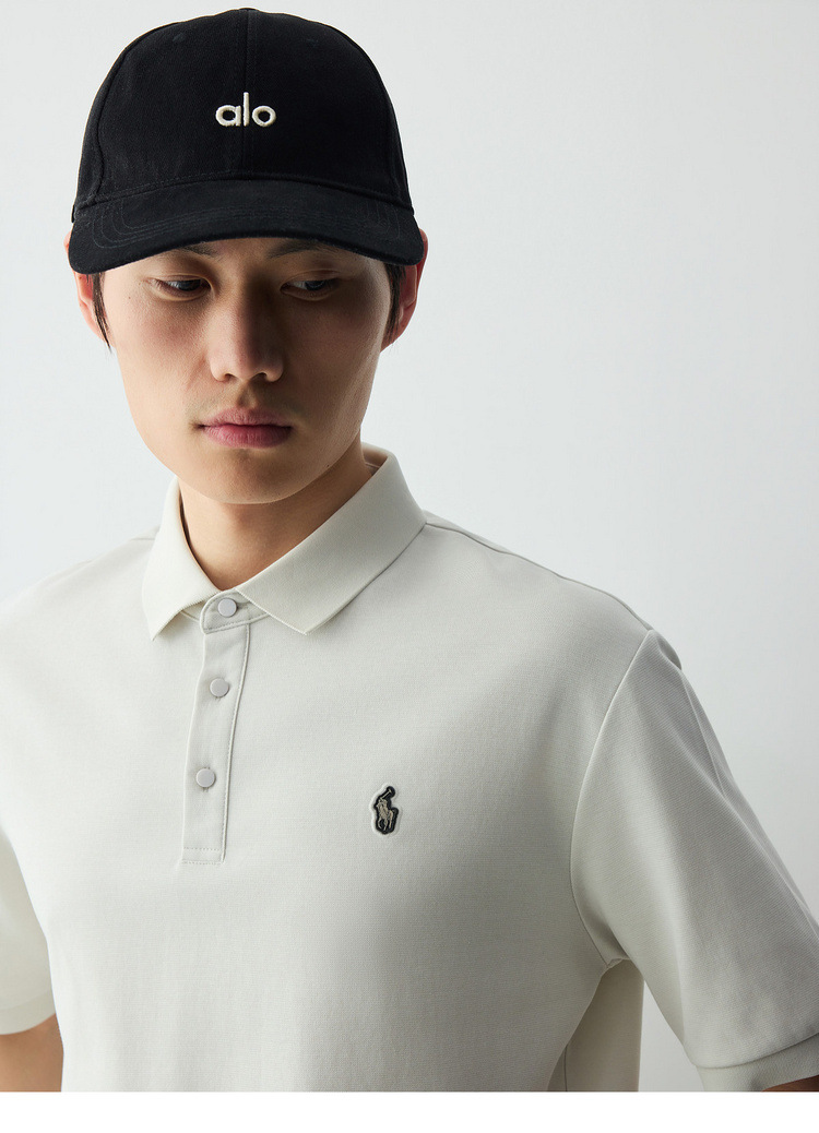 Áo polo nam ngắn tay cổ bẻ chất liệu pique thêu logo nhỏ — đen chi tiết 25