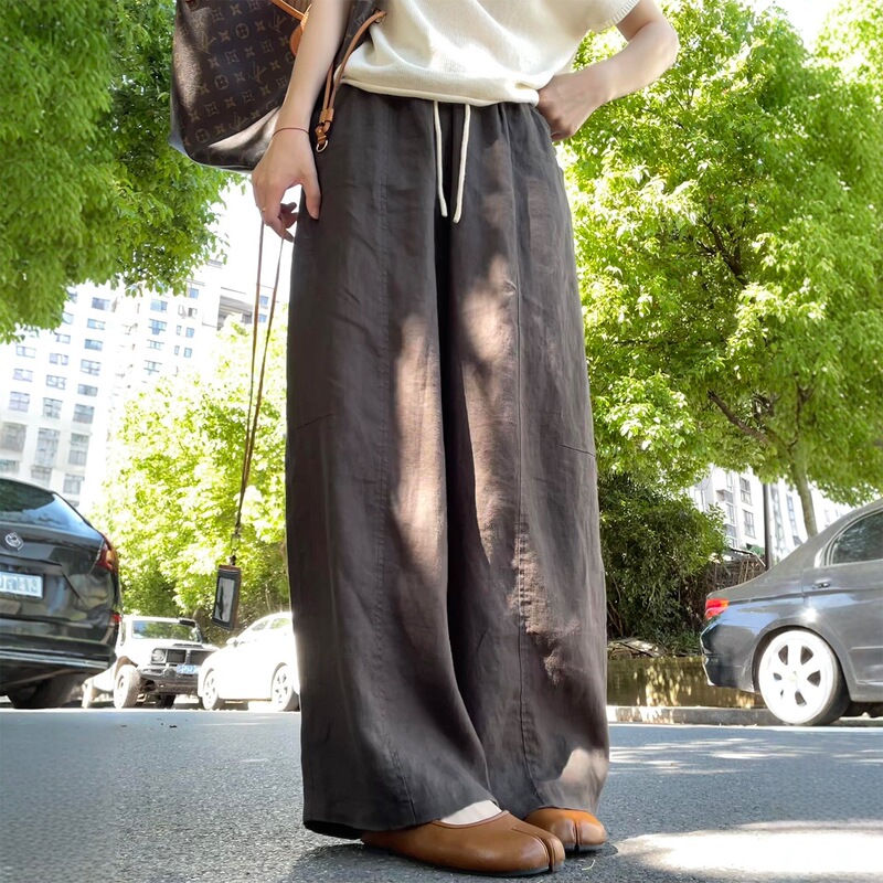 Old Money Style Linen Wide-Leg Pants for Women, Spring and Summer Thin Style, Plus Size, Lazy Style, High-Waisted, Loose Fit, Casual Long Pants Old Money Style Linen Wide-Leg Pants for Women, Spring and Summer Thin Style, Plus Size, Lazy Style, High-Waisted, Loose Fit, Casual Long Pants