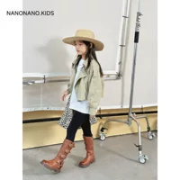 Nanokids 24 осень японская и корейская мода короткая ветровка куртка с T без костей шитье леггинсы для детей