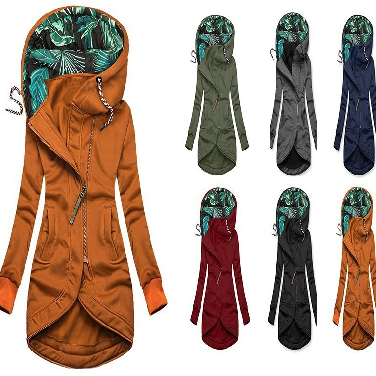 AliExpress Amazon European and American cross-border women's clothing solid color fashion sweatshirt with zipper, printed hooded long-sleeve jacket in stock AliExpress Amazon European and American cross-border women's clothing solid color fashion sweatshirt with zipper, printed hooded long-sleeve jacket in stock