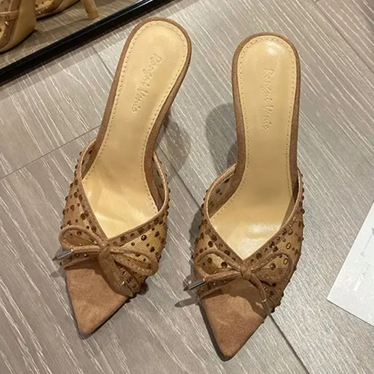 Sandali donna con tacco a spillo in rete e fiocco di strass_voghion.com