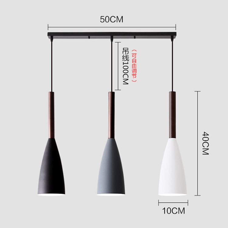 Lámpara de comedor de estilo nórdico, simple y moderna, comedor gris blanco y negro de tres cabezas, sala de estar, dormitorio, barra de bar, candelabro pequeño