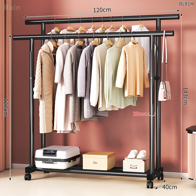 BL81H-스트레이트 로드 행거 25 라운드 더블 로드 블랙 120+ 휠