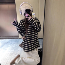 奥利奥 加厚慵懒宽松显瘦长袖条纹t恤女 亲肤内搭外穿