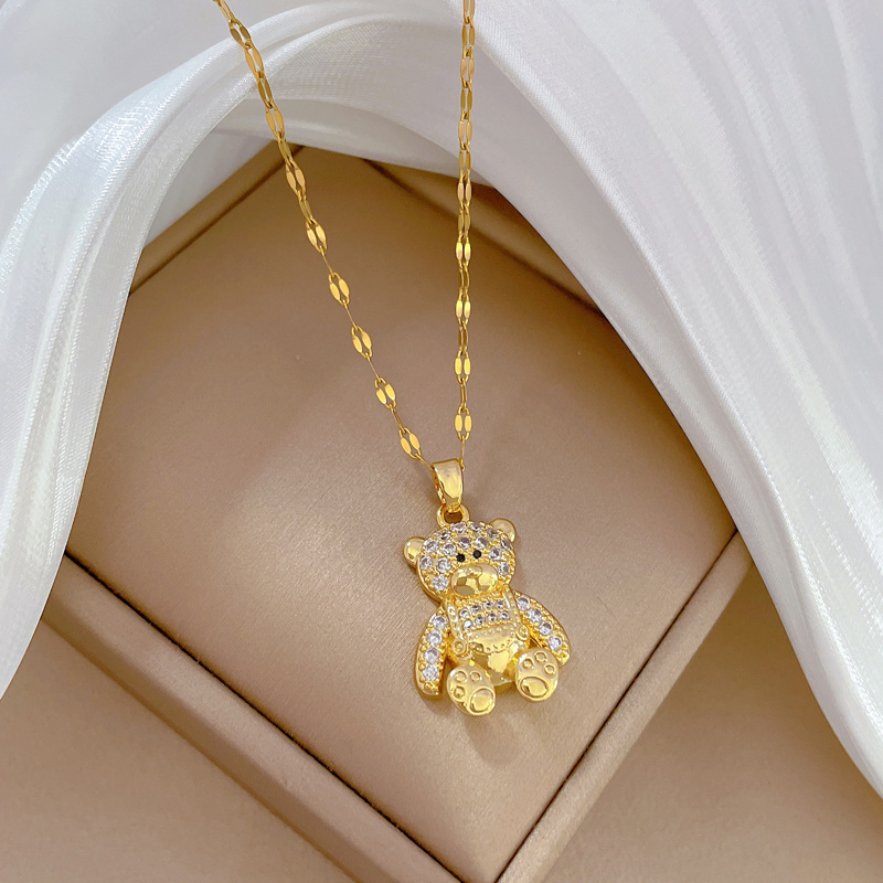 Acier Inoxydable Le Cuivre Mignon Style Moderne Incruster Ours Zircon Pendentif display picture 5