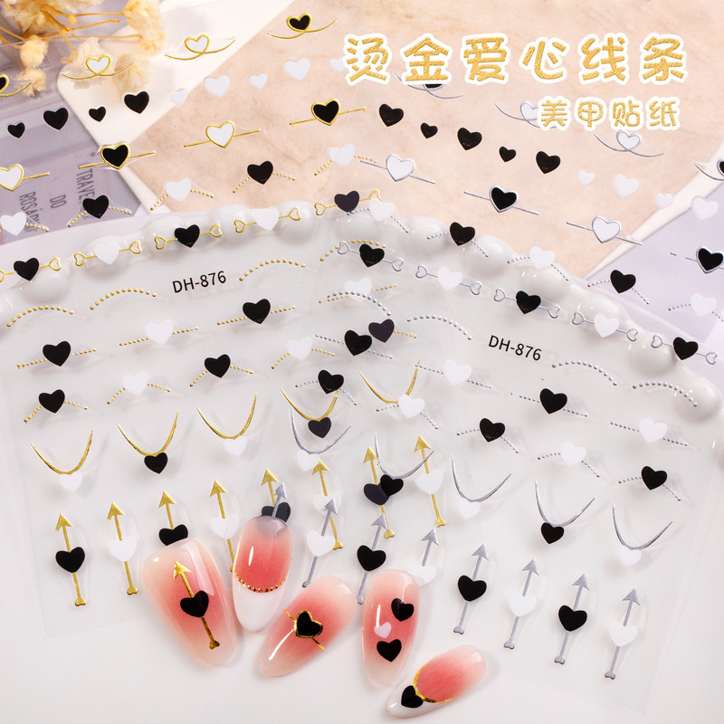 Cross-Border Hot Selling Nail Art Stickers Ins Style Simple European and American Valentine's Day Heart Hot Stamping Heart Nail Stickers Dh Style