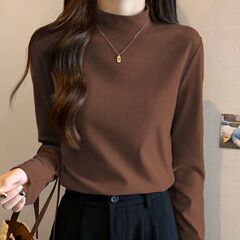 両面の高級半高襟の保温の底のシャツの女性の中で秋冬の新型の修身の百合の長袖の上着のtシャツの女性を掛けます。