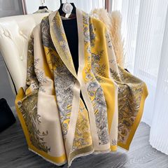复古新款花卉围巾女仿羊绒秋冬加厚双面围脖时尚披肩百搭保暖外搭