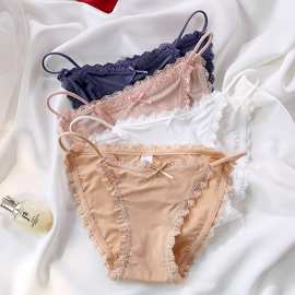 冰丝超薄无痕舒适内裤女花边低腰细带纯棉质档女士三角内裤