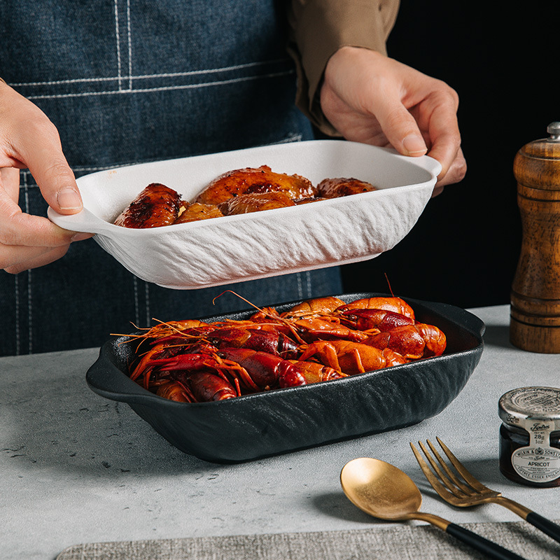 Ceramic Baking Bowl Household Microwave Oven Plate Advanced Sense Oven Special Utensils Binaural Baking Pan