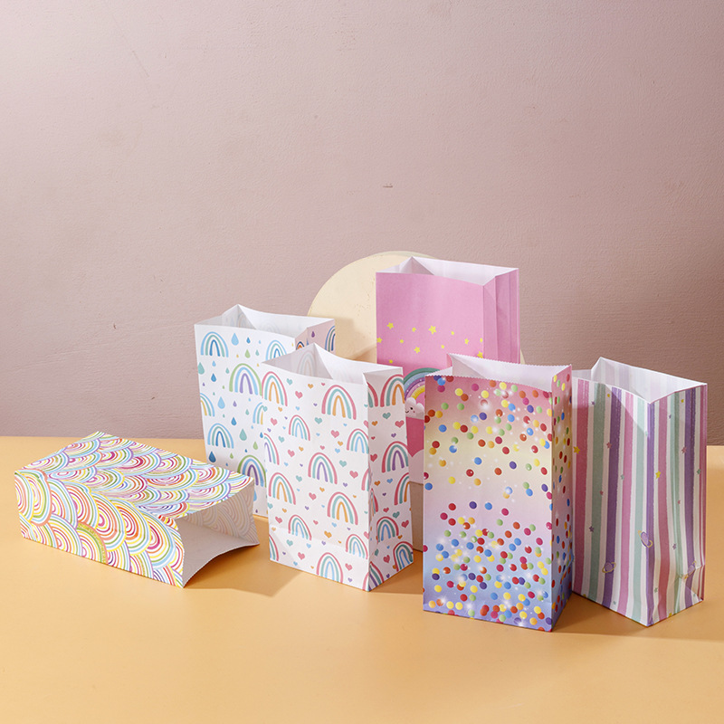 Nuevo Rainbow Kraft bolsa de embalaje de papel tuerca snack regalo bolsa de papel de embalaje regalo fondo cuadrado bolsa de fondo plano