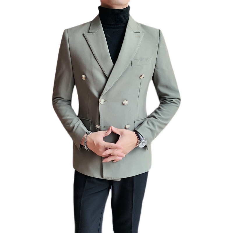 boy Boy 2024 Cross-Border Double-Breasted Business Suit Slim Fit Solid Color European And American Simple Men's Blazer Jacket_viptrois.com