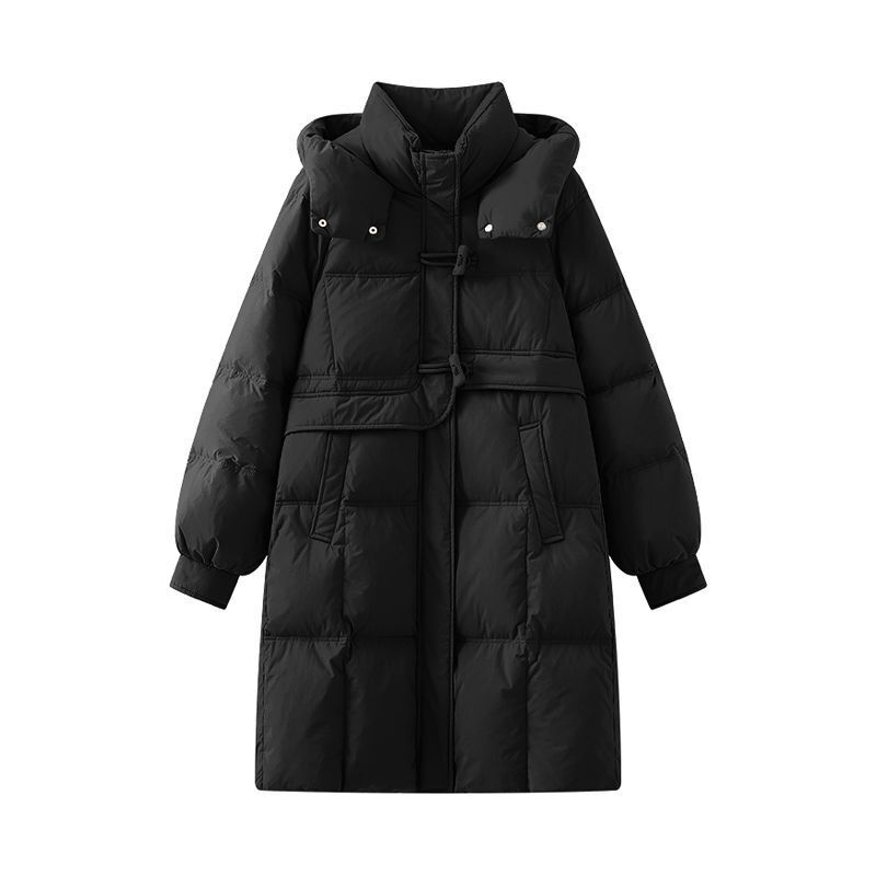 Duck down Coat with Red Horn Buttons, Hooded Mid-Length down Jacket for Women, Loose Fit, Thickened, Fashionable Outerwear, New Winter Model Duck down Coat with Red Horn Buttons, Hooded Mid-Length down Jacket for Women, Loose Fit, Thickened, Fashionable Outerwear, New Winter Model